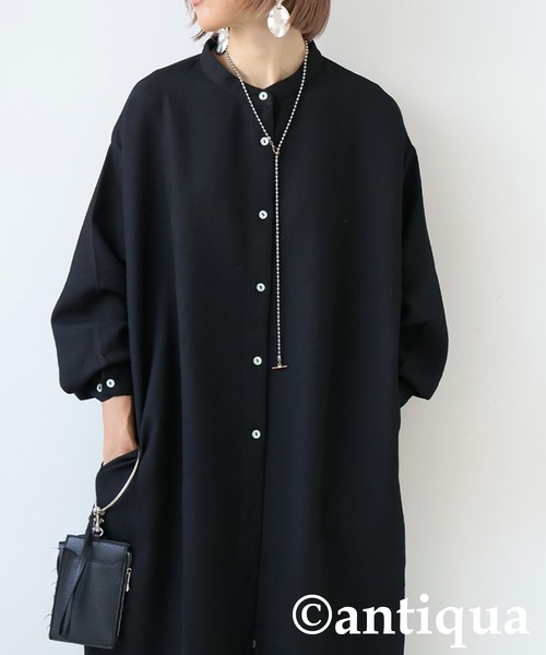 antiqua（アンティカ） シャツワンピース ワッフル布帛シャツ