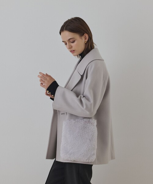 美品✨️グレースコンチネンタル 刺繍ポケットコート フォックスファー グレー 38 GRACE CONTINENTAL（グレースコンチネンタル） ピーコート pコート