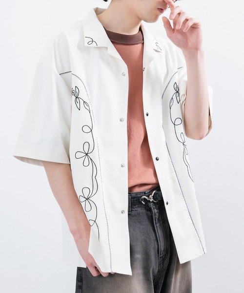 「JUNRED」 半袖シャツ L オフホワイト メンズ_画像7