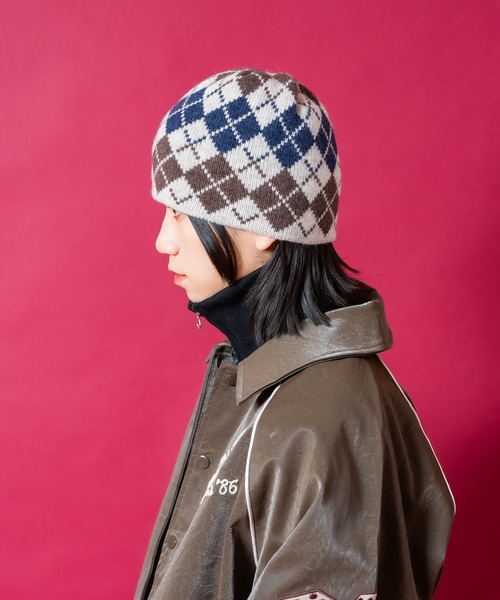 ニット帽 ニットキャップ an meets zakka アーガイル柄ウールニット