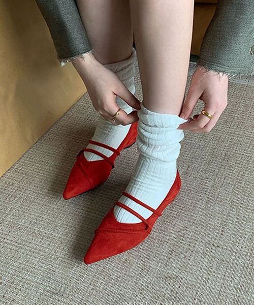 shoes365 パンプス ストラップデザインポインテッドトゥフラット