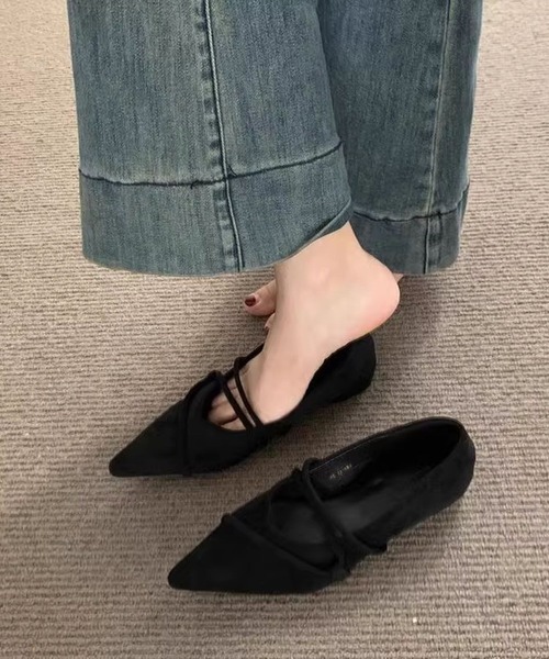 shoes365 パンプス ストラップデザインポインテッドトゥフラット