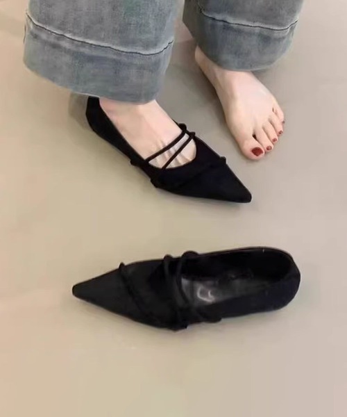 shoes365 パンプス ストラップデザインポインテッドトゥフラット