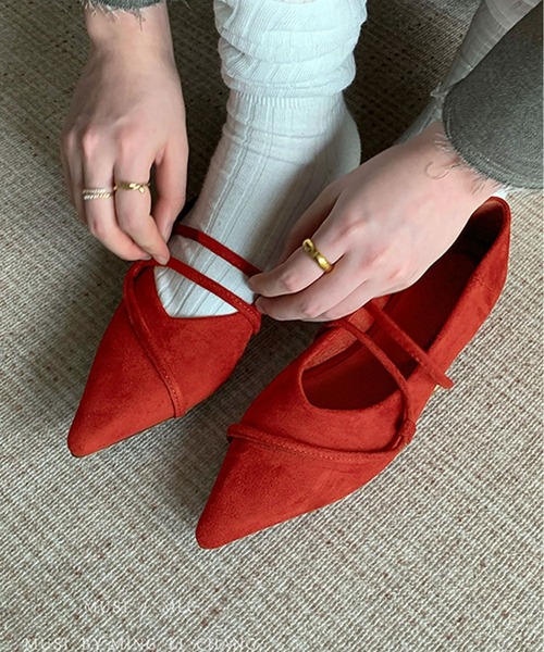 shoes365 パンプス ストラップデザインポインテッドトゥフラット