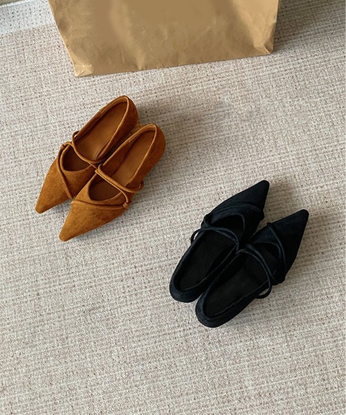 shoes365 パンプス ストラップデザインポインテッドトゥフラット
