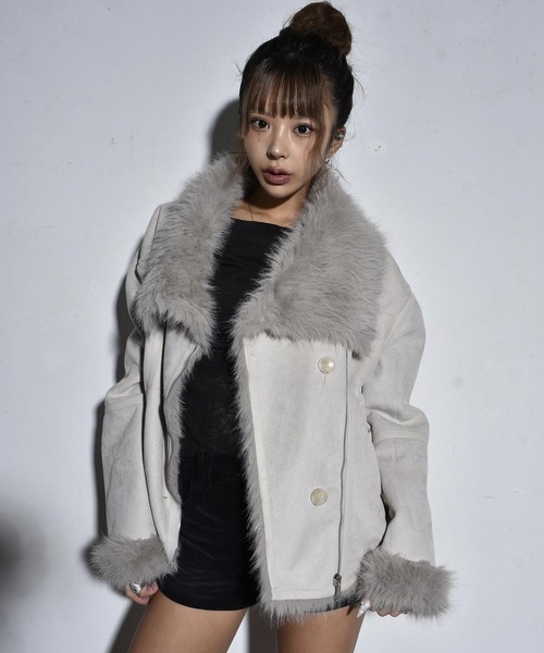 美品最高級　ムートンコート　ムートンジャケット　ダブルブレスト　ボア　ファー DAIYA（ダイヤ） ムートンコート ボアコート ライダース スウェード