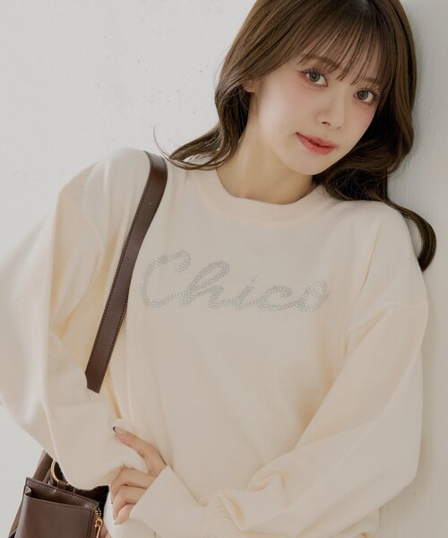 Chico（チコ） ニット セーター ラインストーンロゴニット レディース