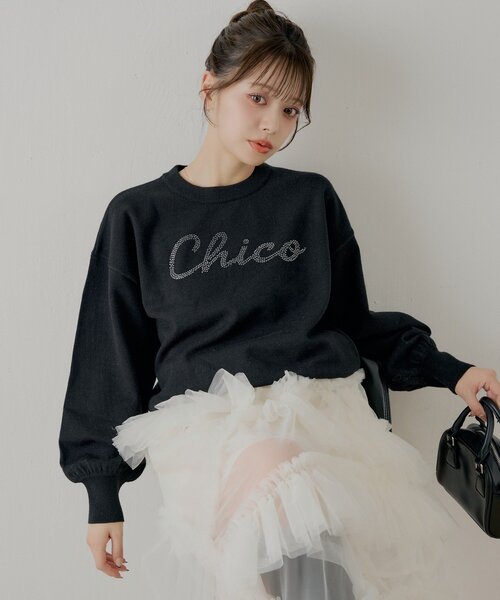 Chico（チコ） ニット セーター ラインストーンロゴニット レディース