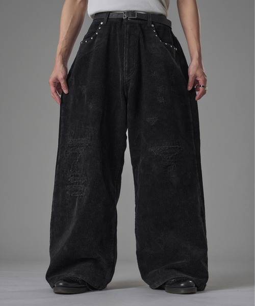 kutir（クティール） パンツ STUDS DESIGN DAMAGED CORDUROY BUGGY