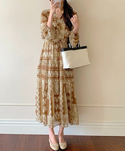 DAY CLOSET ワンピース 「大人っぽ透け感シフォン生地」長袖
