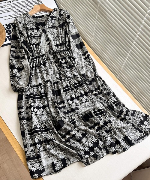 DAY CLOSET ワンピース 「大人っぽ透け感シフォン生地」長袖