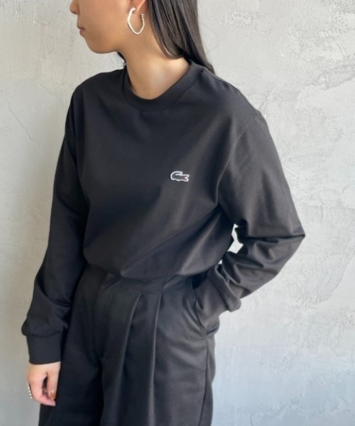LACOSTE ワンポイントロゴ 長袖Tシャツ ロンT 黒 XS(M程度) 美品 LACOSTE（ラコステ） tシャツ ワンポイントロゴ ロングスリーブTシャツ