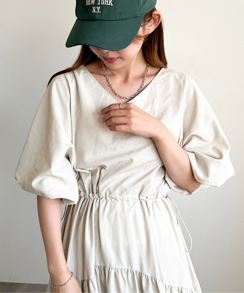 「apres jour mignon」 半袖ワンピース MEDIUM グレイッシュベージュ レディース_画像4