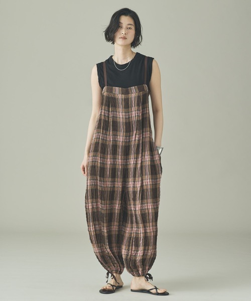 【Curensology】ウールブレンド　ラトーレチェックオールインワン Curensology（カレンソロジー） オールインワン /「C.S.G」チェック