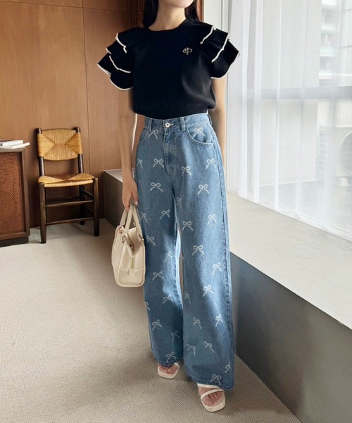 「one after another NICE CLAUP」 半袖ニット FREE オフホワイト レディース_画像5