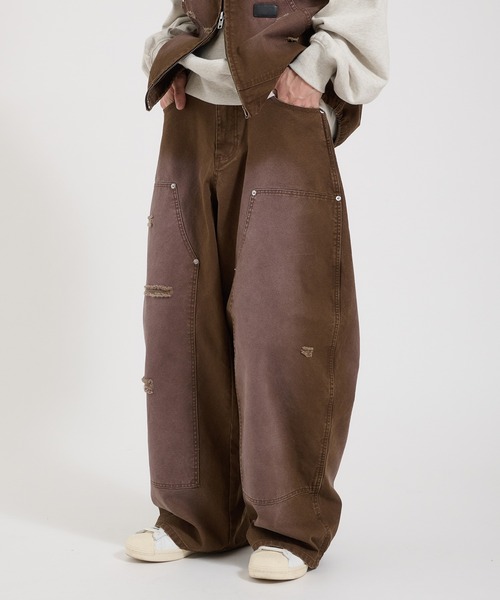 Perushu ワイドパンツ ジーンズ LOOSEFIT DAMAGED DOUBLE-KNEE PANTS