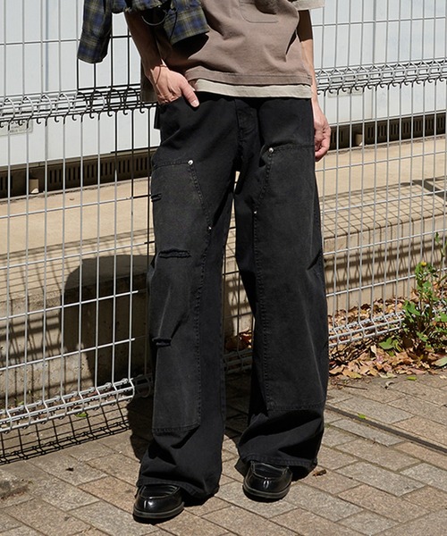 Perushu ジーンズ LOOSEFIT DAMAGED DOUBLE-KNEE PANTS／ルーズ