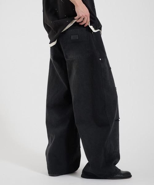 Perushu ワイドパンツ ジーンズ LOOSEFIT DAMAGED DOUBLE-KNEE PANTS