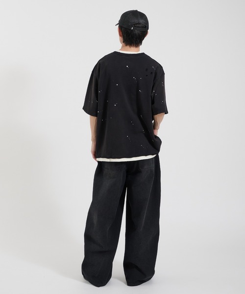 Perushu ワイドパンツ ジーンズ LOOSEFIT DAMAGED DOUBLE-KNEE PANTS