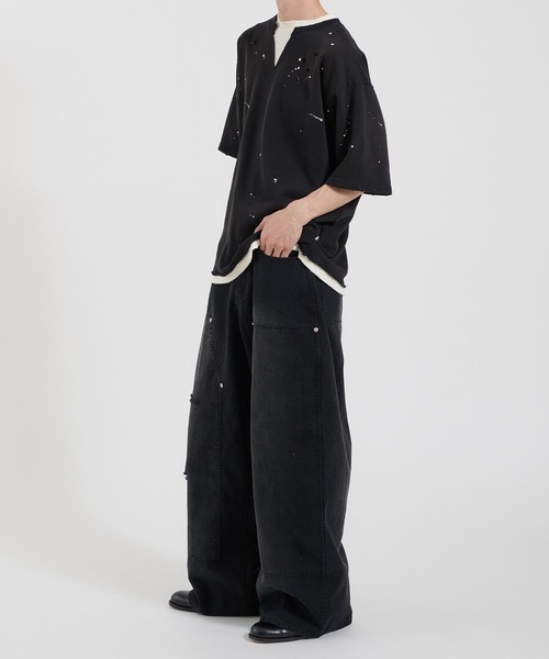 Perushu ワイドパンツ ジーンズ LOOSEFIT DAMAGED DOUBLE-KNEE PANTS 