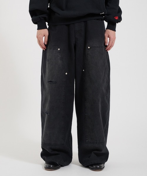 Perushu ワイドパンツ ジーンズ LOOSEFIT DAMAGED DOUBLE-KNEE PANTS