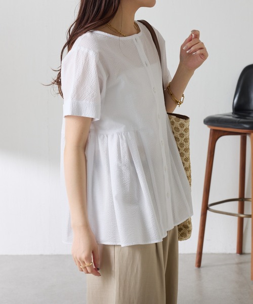 ブラウス シャツ 着るだけですっきり見え3WAYサッカーブラウス/WEB限定カラー展開 レディースの画像