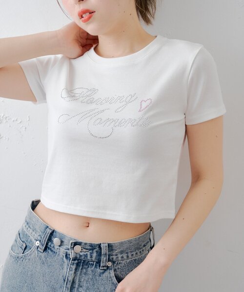 Chico（チコ） tシャツ ラインストーンロゴチビT レディース