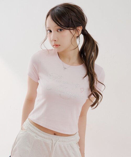 Chico（チコ） tシャツ ラインストーンロゴチビT レディース