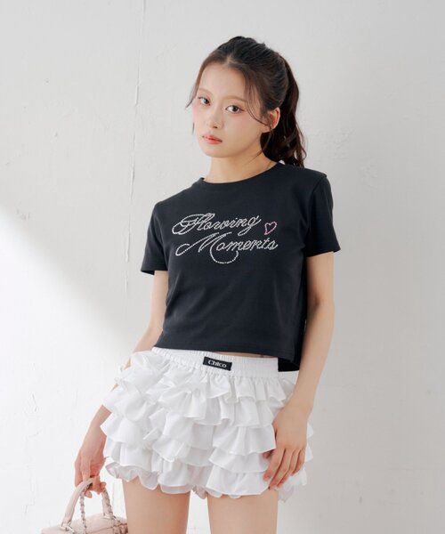 Chico（チコ） tシャツ ラインストーンロゴチビT レディース