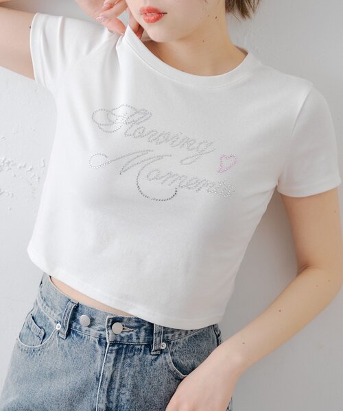 Chico（チコ） tシャツ 半袖 ラインストーンロゴチビT レディース