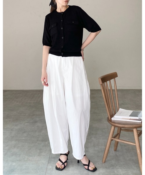 【Rene】 パールジップ 半袖カーディガン 白 38 She's Closet カーディガン 夏 半袖 フロント 胸ポケット 半袖 サマー