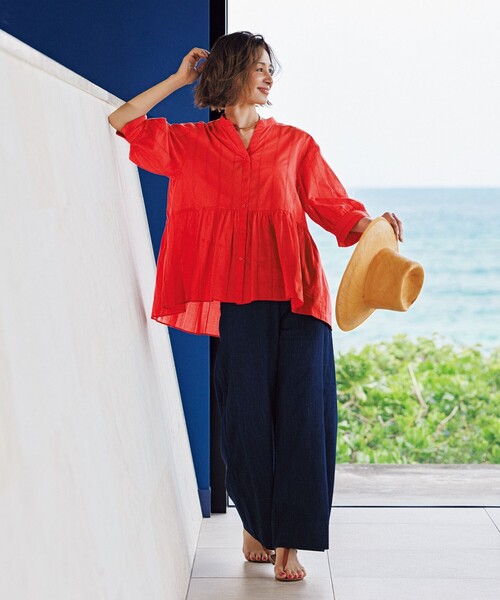 「UNFILO」 7分袖ブラウス MEDIUM ブルー レディース_画像2
