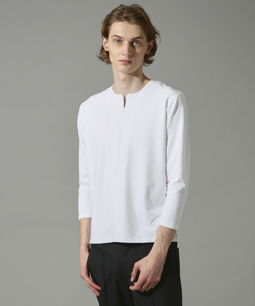 5351 POUR LES HOMMES tシャツ スリットネック八分袖プルオーバー T