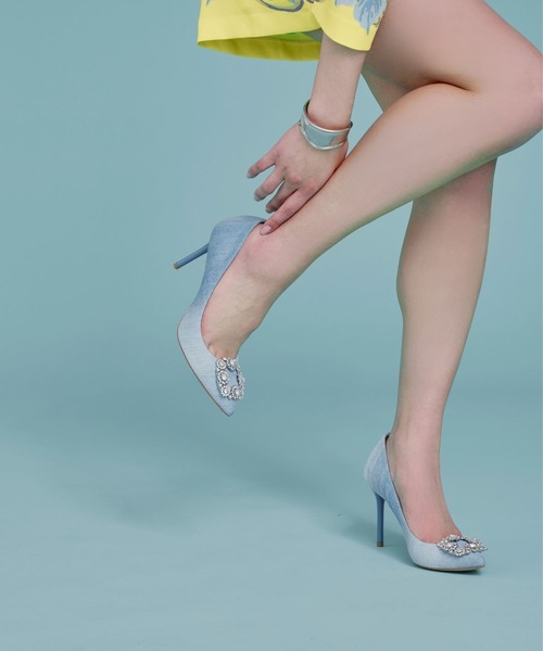 パンプス スティレットヒールビジューバックルパンプスの画像