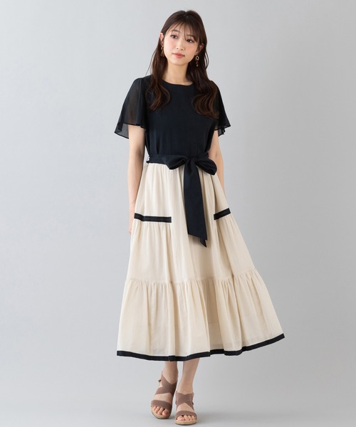 Rose Tiara シフォンワンピース　定価36,300円　新品タグ付き Rose Tiara ワンピース コットンシフォンティアードワンピース