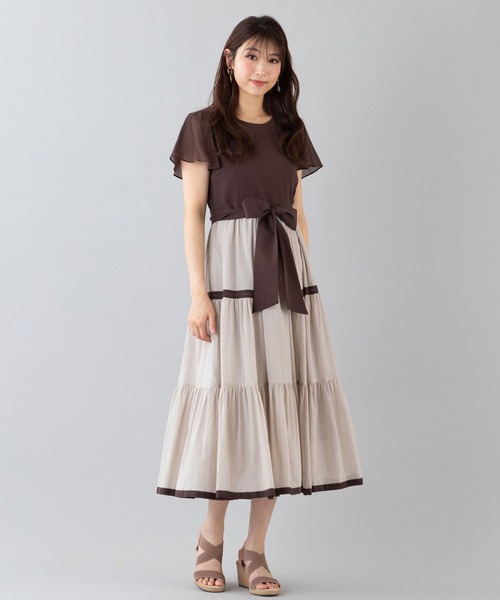 Rose Tiara シフォンワンピース 定価36,300円 新品タグ付き Rose Tiara ワンピース コットンシフォンティアードワンピース