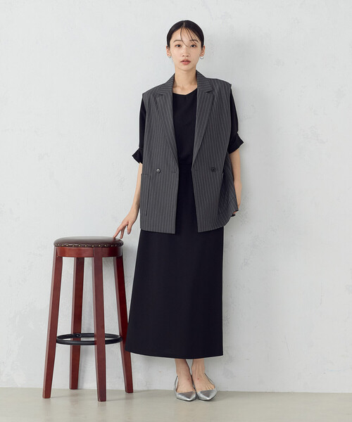 COMME CA ISM / コムサイズム 【 セットアップ対応 】ポリエステルレーヨンストレッチツイル ストライプ Wブレストジレ COMME CA ISM｜【 セットアップ対応 】ポリエステルレーヨン