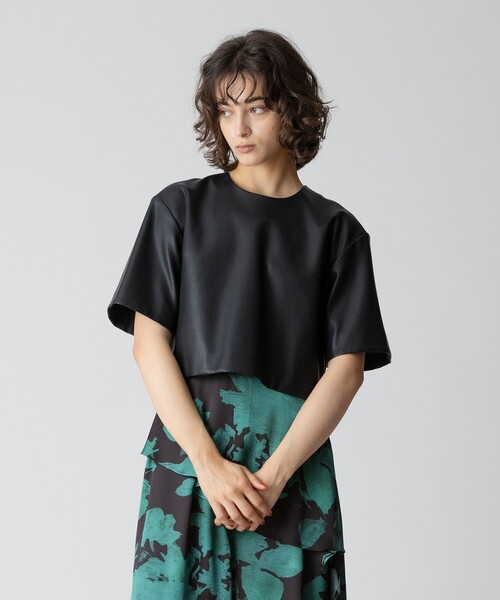 allureville（アルアバイル） ブラウス シャツ 半袖 フェイクレザーT