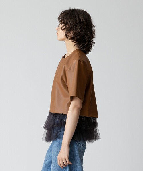 allureville（アルアバイル） ブラウス シャツ 半袖 フェイクレザーT