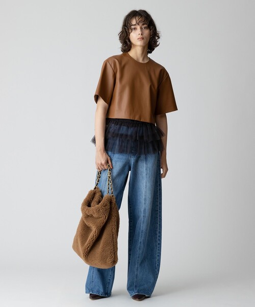 アルアバイル　半袖 allureville（アルアバイル） ブラウス シャツ 半袖 フェイクレザーT