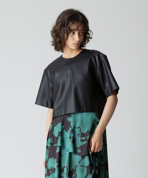 allureville（アルアバイル） ブラウス シャツ 半袖 フェイクレザーT