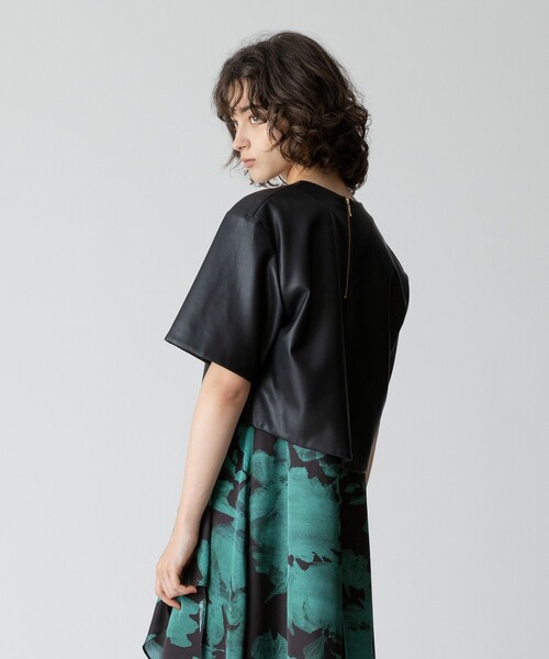 allureville（アルアバイル） ブラウス シャツ 半袖 フェイクレザーT