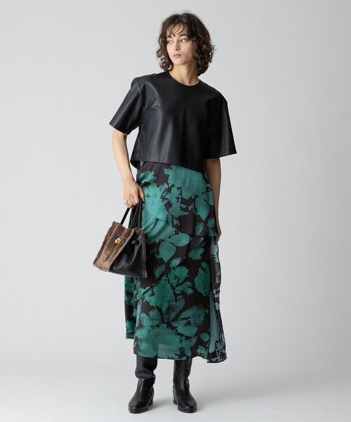 allureville（アルアバイル） ブラウス シャツ 半袖 フェイクレザーT