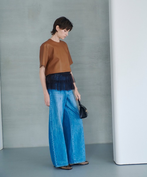 allureville（アルアバイル） ブラウス シャツ 半袖 フェイクレザーT