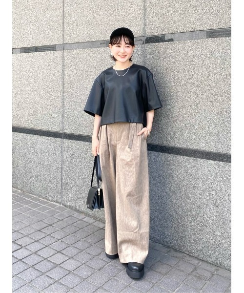 allureville（アルアバイル） ブラウス シャツ 半袖 フェイクレザーT