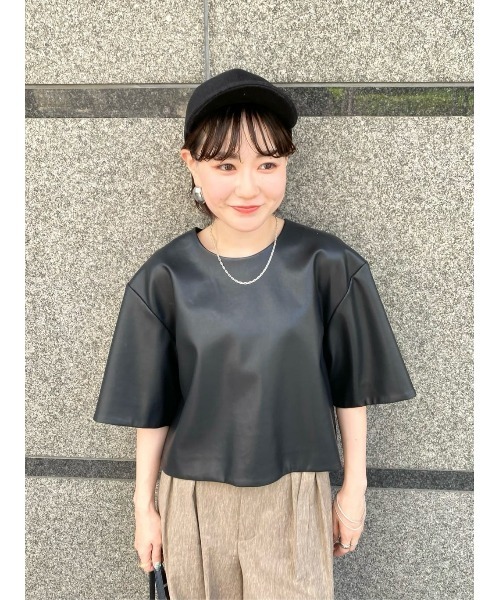 アルアバイル　半袖 allureville（アルアバイル） ブラウス シャツ 半袖 フェイクレザーT