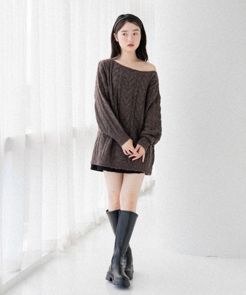 スーパーエキサイティング Heather ニット セーター オフショルチュニックニット 145156