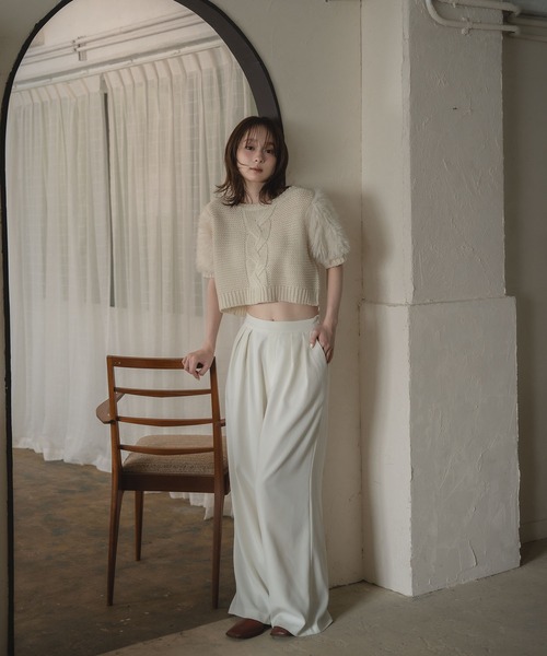 mideal ニット セーター faux fur sleeve cable knit / フェイク