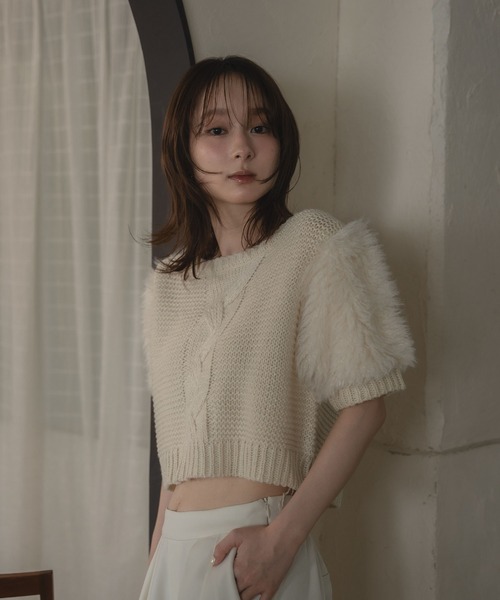 mideal マイディール bolume cable knit mideal ニット セーター faux fur sleeve cable knit / フェイク