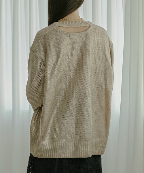 Ezick ニット セーター Neck slit メタリックオーバーニット